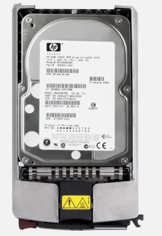 Disco Duro HP 36.4GB SCSI U320 15K 80-Pin (BF036863B5 / 306641-002 / 271837-012 / MAS3367NC)