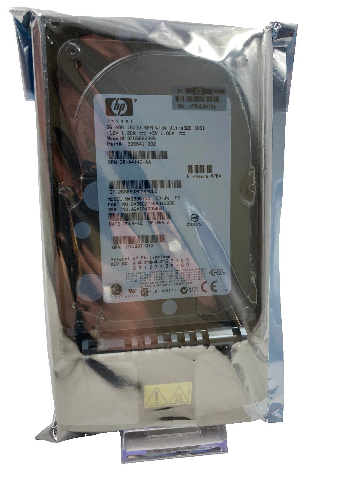 Disco Duro HP 36.4GB SCSI U320 15K 80-Pin (BF036863B5 / 306641-002 / 271837-012 / MAS3367NC)